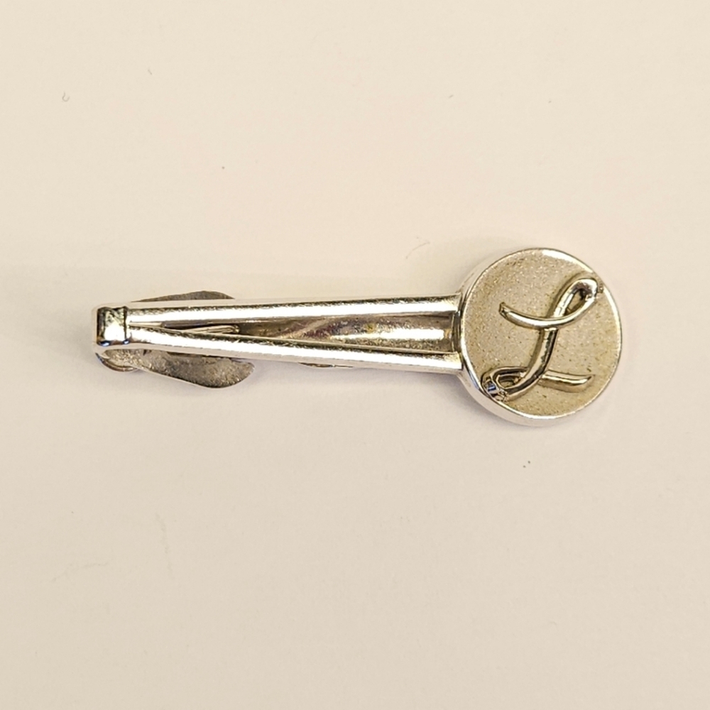 Vintage Swank Silver Tie Clip with Initial L